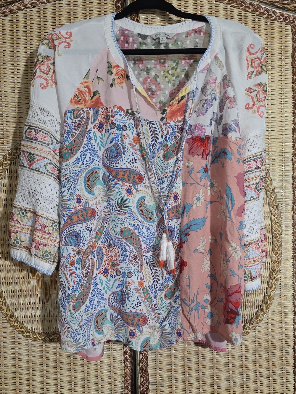 John Mark Multicolor Boho Patchwork Tunic Top